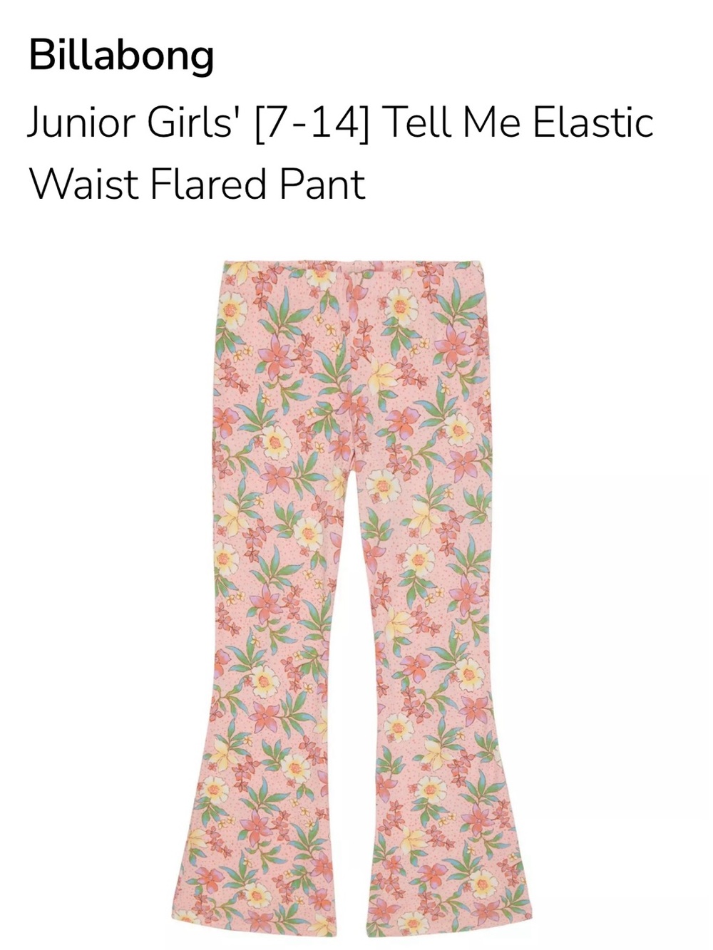 Billabong Girl’s Pink Floral Elastic Waist Flared Leggings